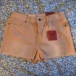 Pink frayed high rise corduroy shorts